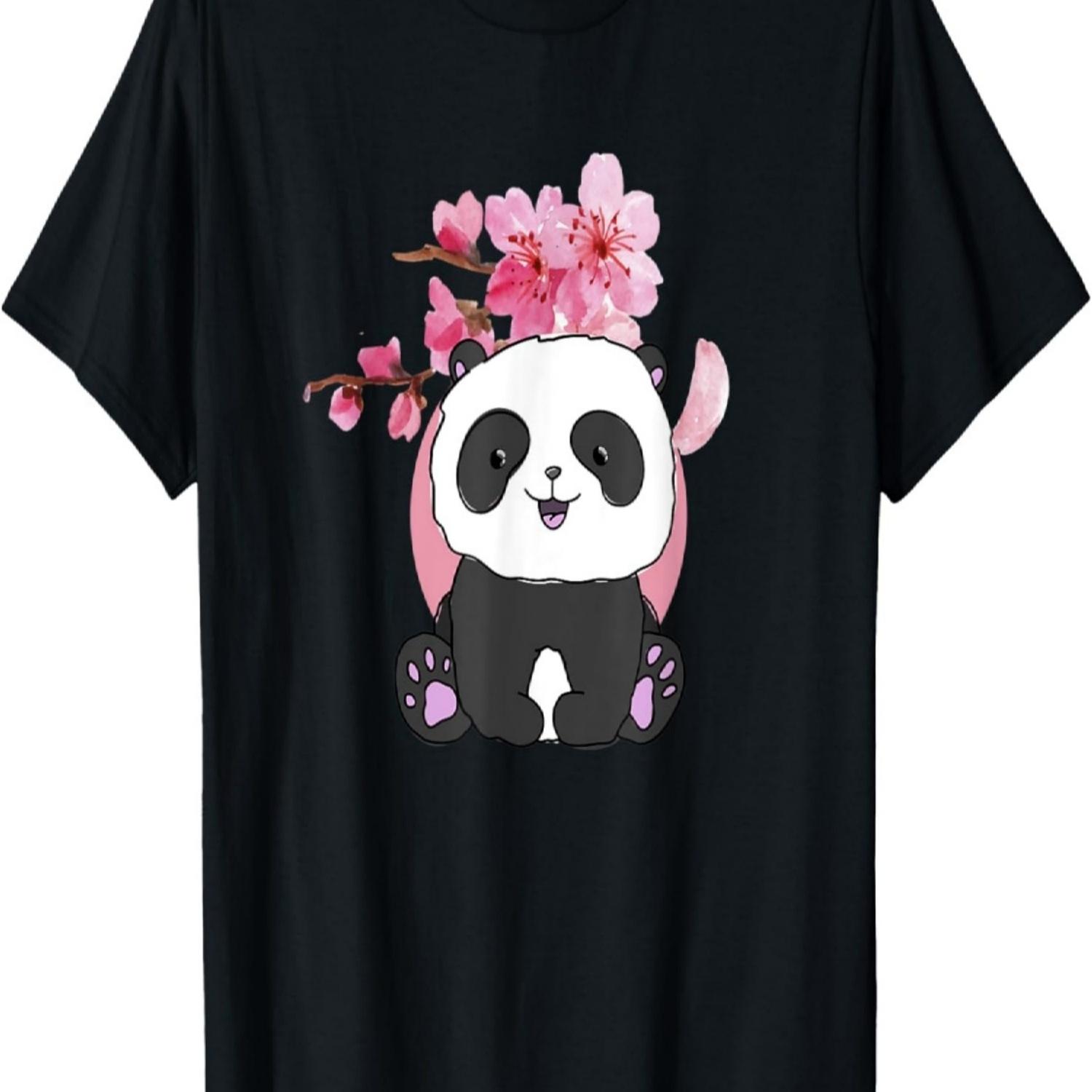 Panda Bear and  Sakura Cherry Blossom T-Shirt S чёрный