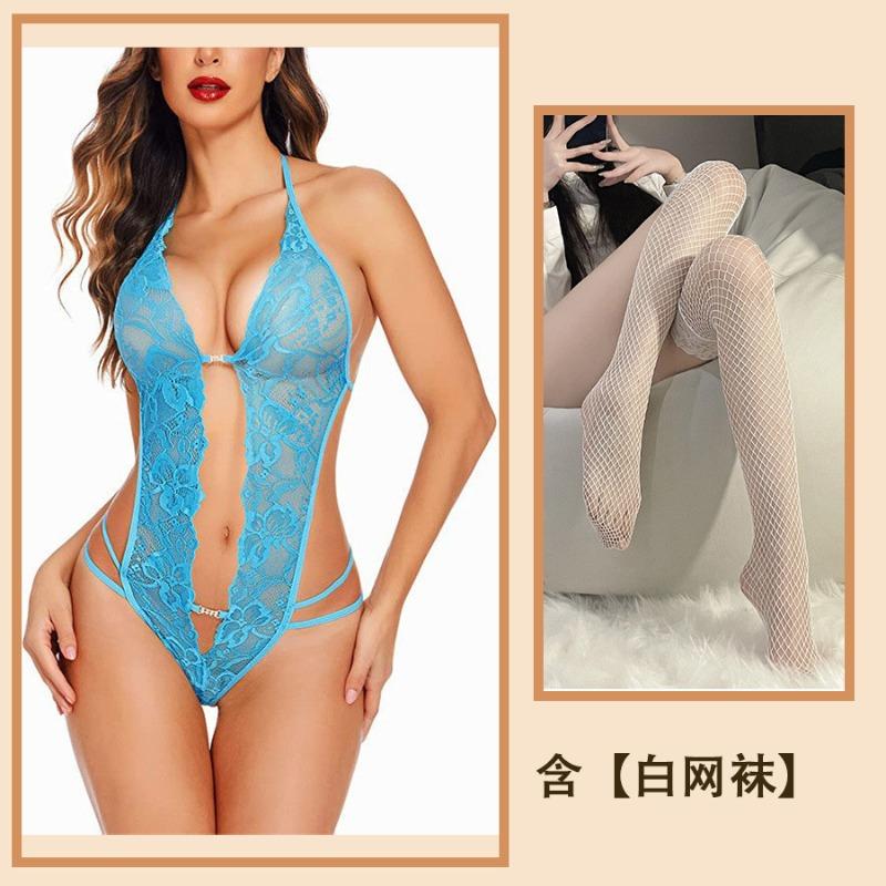 Reines Verlangen sexy Spitze Träger Hals Ausgeschnitten Leidenschaft Unterwäsche Durchsichtig Stimmung Einteiler Damen Pyjama