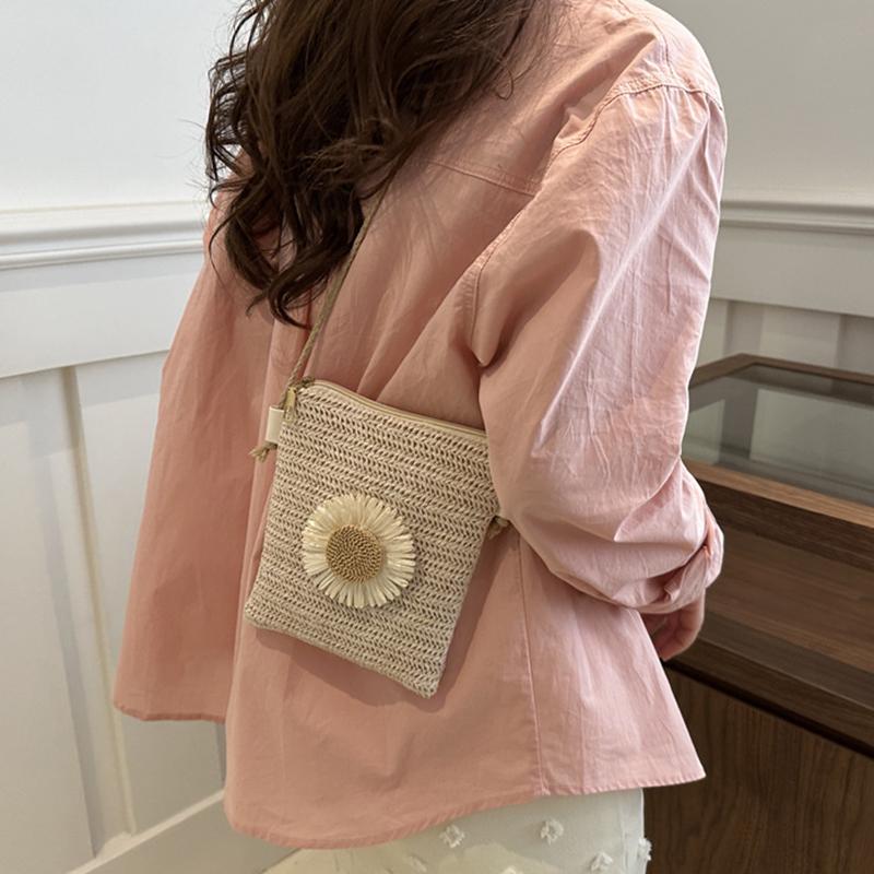 Grass Woven Shoulder Bag Casual Small Braided Crossbody Bag Women Beach Purse and Handbags Summer Sling Bag