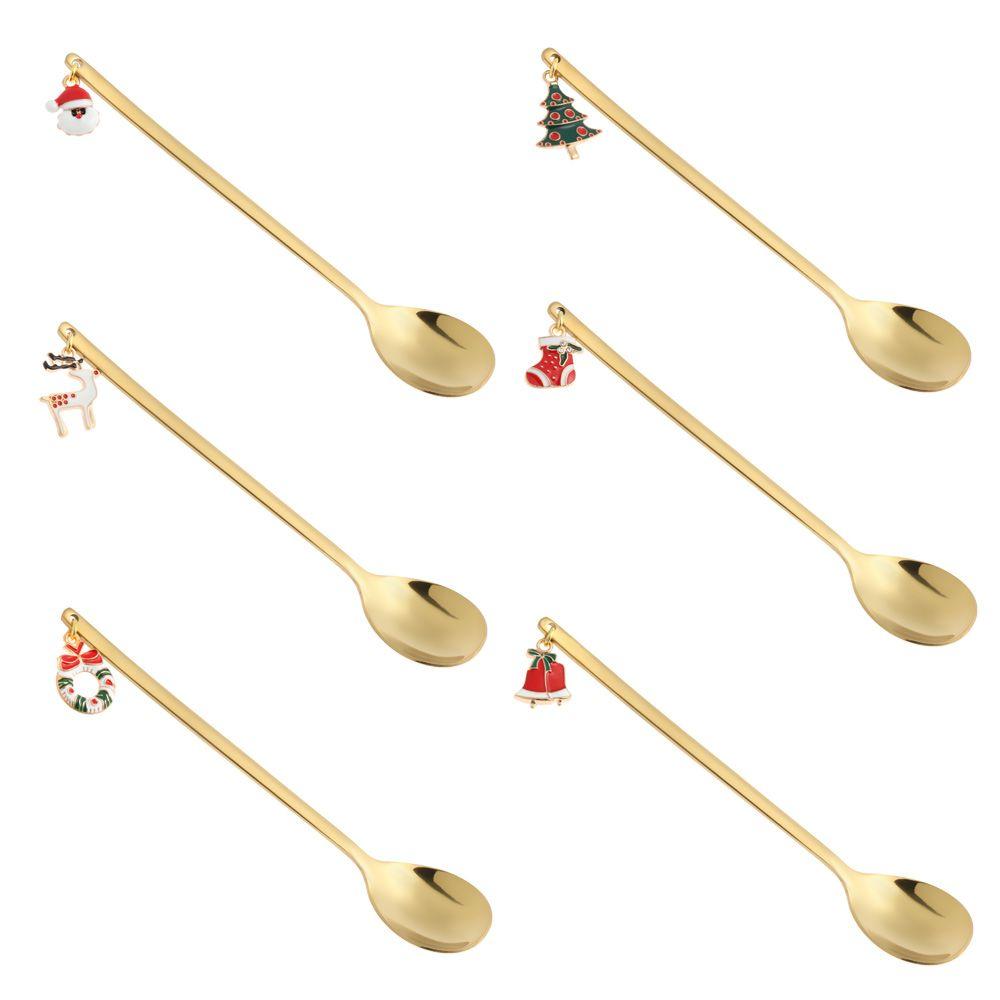 

Home Decor Xmas Gifts New Year Stainless Steel Tableware Coffee Spoon Table Ornament silver-5