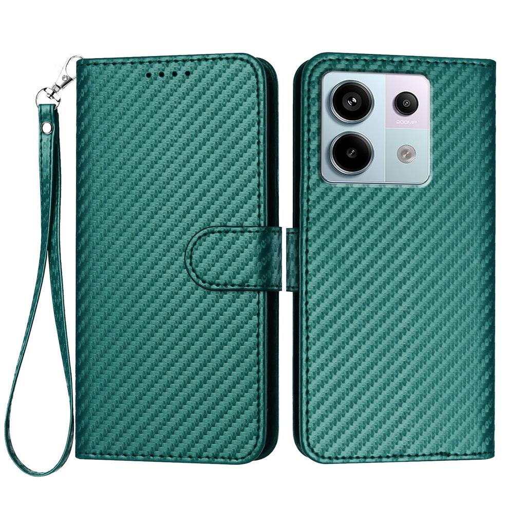For Xiaomi Poco X6 5G/Xiaomi Redmi Note 13 Pro 5G Wallet Case with Strap Carbon Fiber Texture Leather Mobile Cover