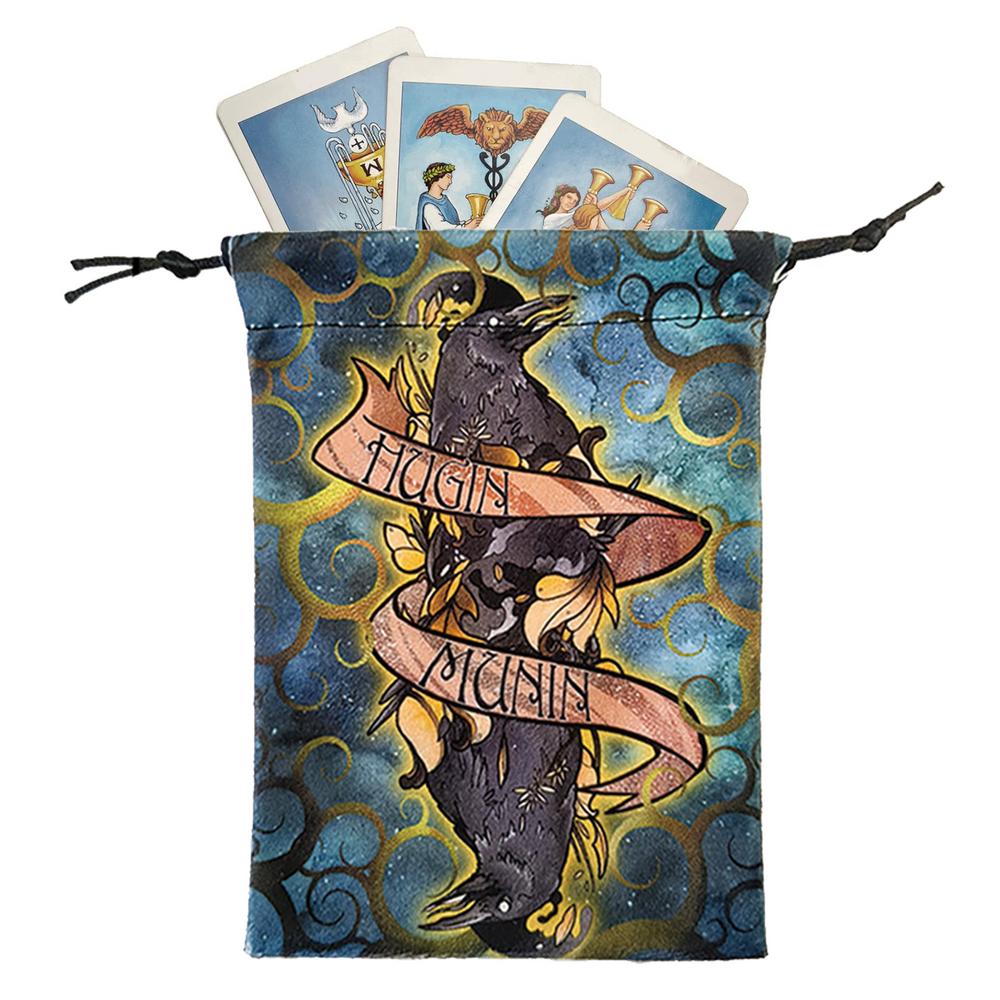 Drawstring Organizer Bags 5X7Inches Tarot Deck Drawstring Storage Bags Small Multifunctional Soft Jewellery Bags Crow Animal