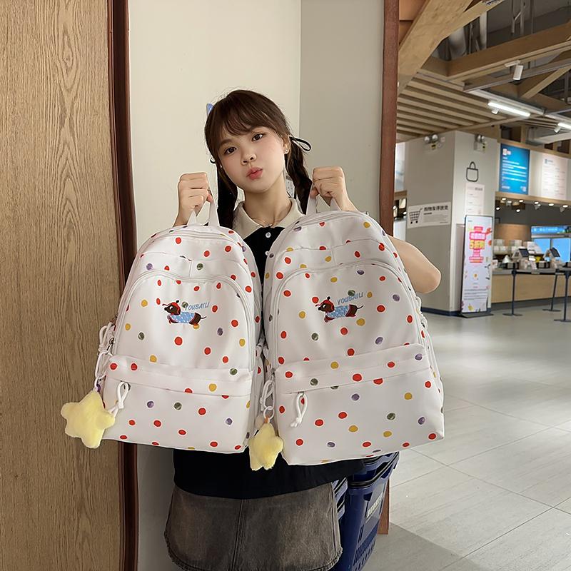 

Puppy Dot Print Backpack Junior High School Student Lightweight Schoolbag Girls Large Capacity Backpack Small рожевий