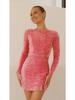 Cross-Border European-American Backless Sequin Long-Sleeve Party Dress (4 Colors)