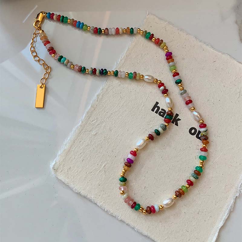 Mode Färgglada Pärlor Sten Naturliga Sötvattenspärlor Halsband För Kvinnor Retro Guldfärg Nyckelbenskedja Halsband Zirkon Gåvor