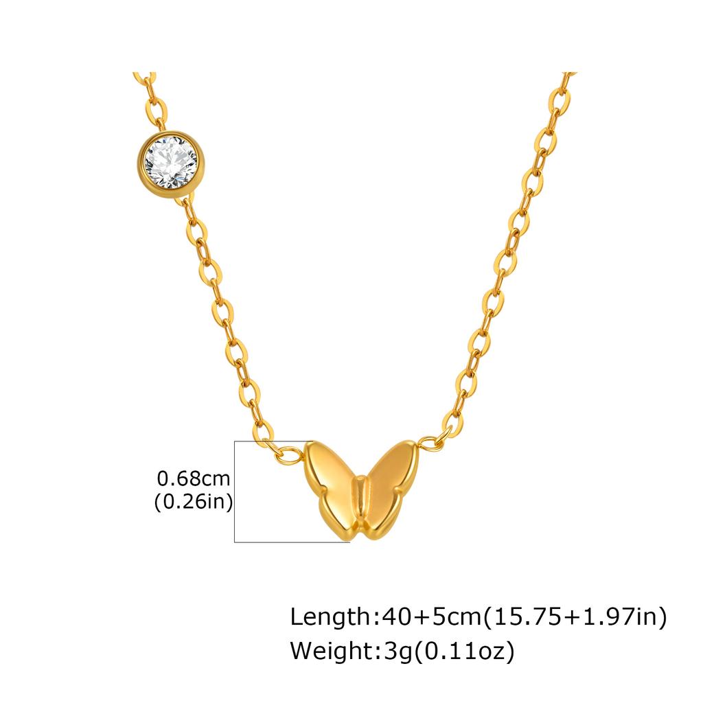 Vnox Women's Exquisite Butterfly Necklace With Single,Zircon Stainless Steel Flower Heart Pendant,18k Gold Plated Neck Jewelry