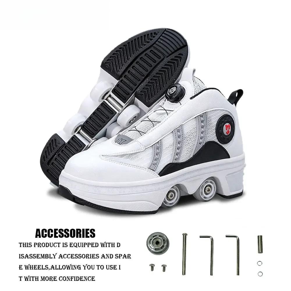 Unisex 4-Wheel Roller Skates Automatic Retractable Women's High Sneakers with Wheels Girls' Dual-Purpose Skating Sports Shoes