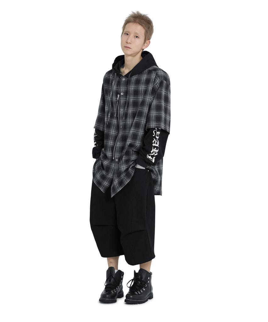 OHY Layered Check Zip Hoodie Shirt - Black