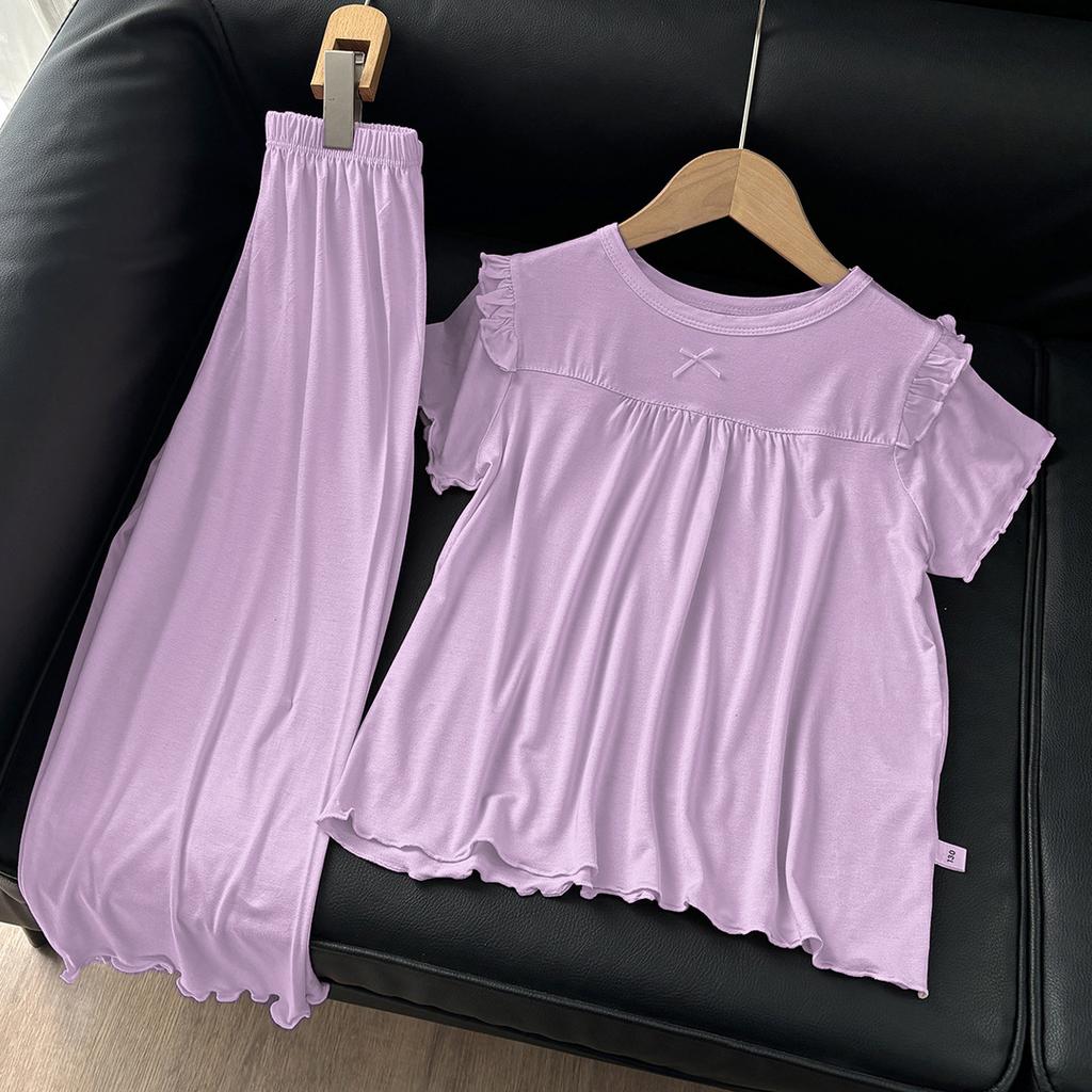 Children's Spring Modal Baby Summer Air-conditioned Clothes Little Girls Korean Style Loose Long-sleeved Pajamas Nightgown