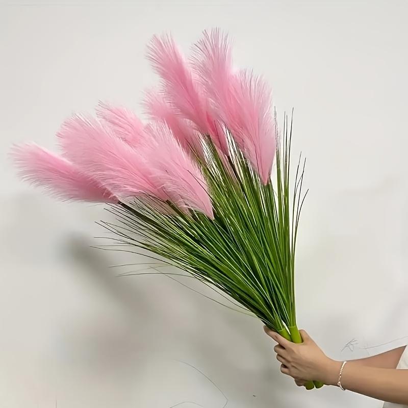 1pc 5 Heads Large Realistic Pink Artificial Foxtail Grass Plants, 31.5inch Tall with Pink Reed Flowers and Green Foliage Bushes - Indoor/Outdoor Use