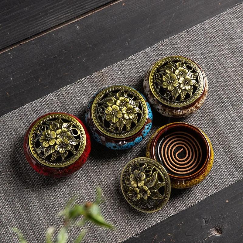 Ceramic Incense Burners Holder Coil Cones Stick Incense Buddhist Home Decor Tearoom Yoga Room Desktop Ornaments Aroma Burner