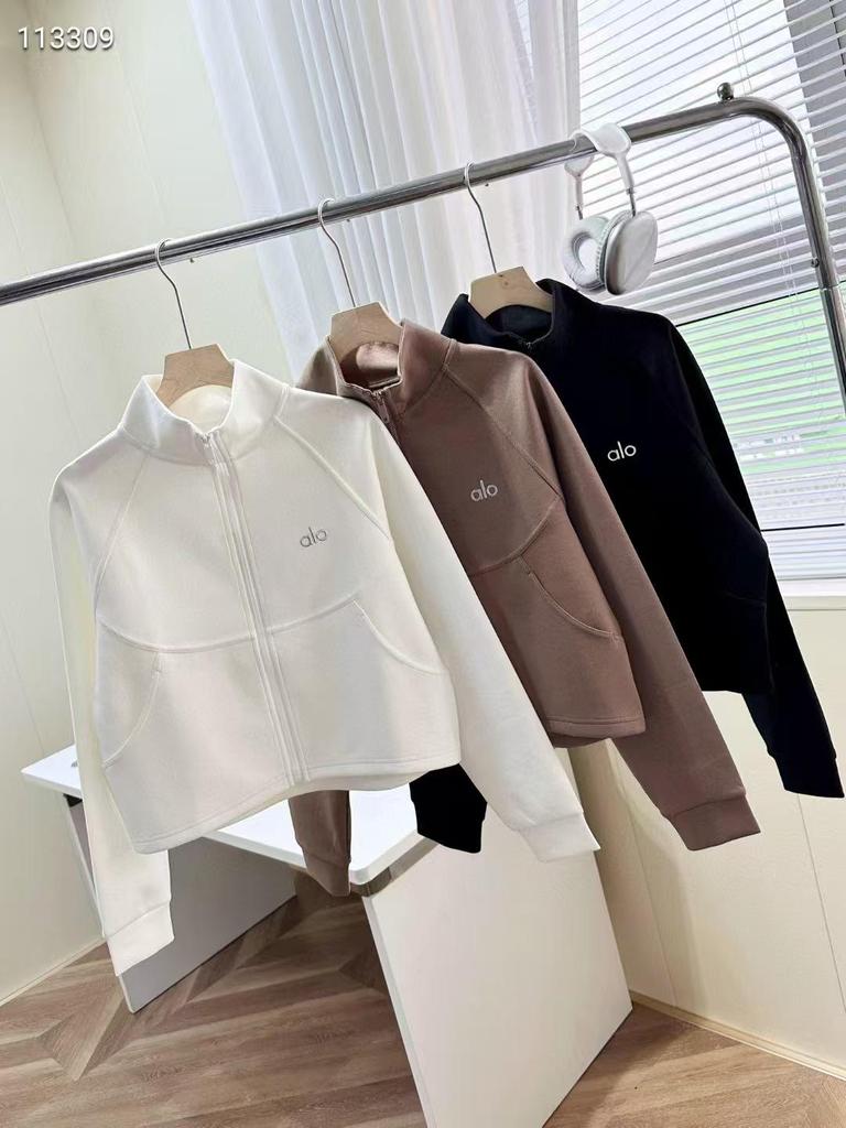 Alo Yoga Damen Frühling/Herbst Locker geschnittener Kapuzenpullover mit Reißverschluss und Stehkragen für Laufen & Fitness