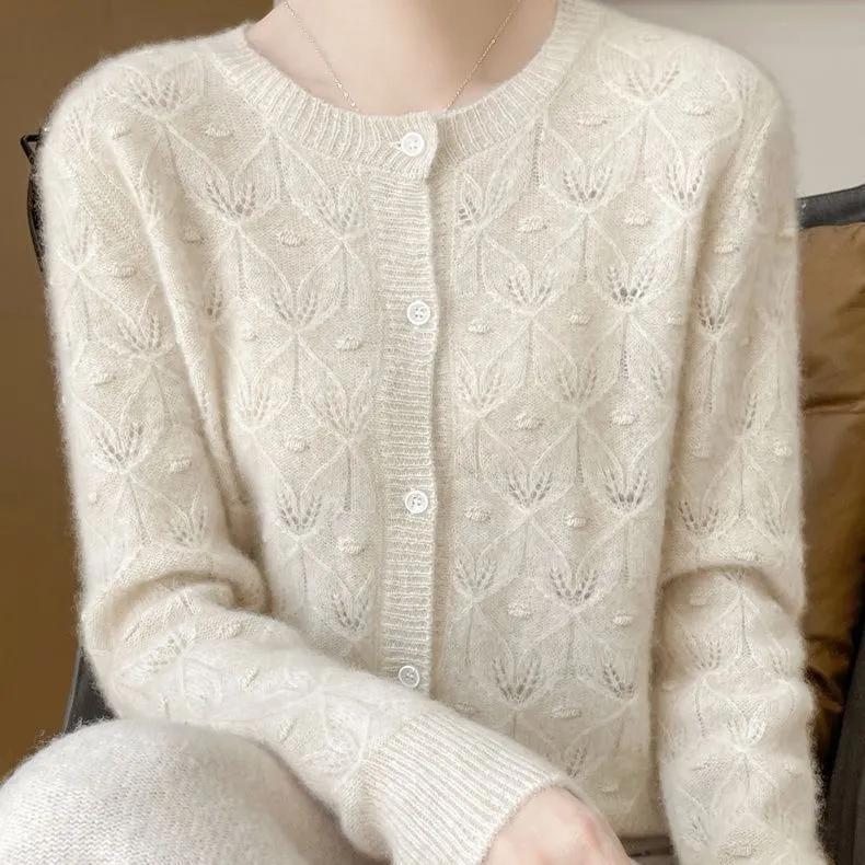 Spring Autumn Women's Basis Sweater Hollow Cardigan Knitwear Female O-Neck Soft Casual Top