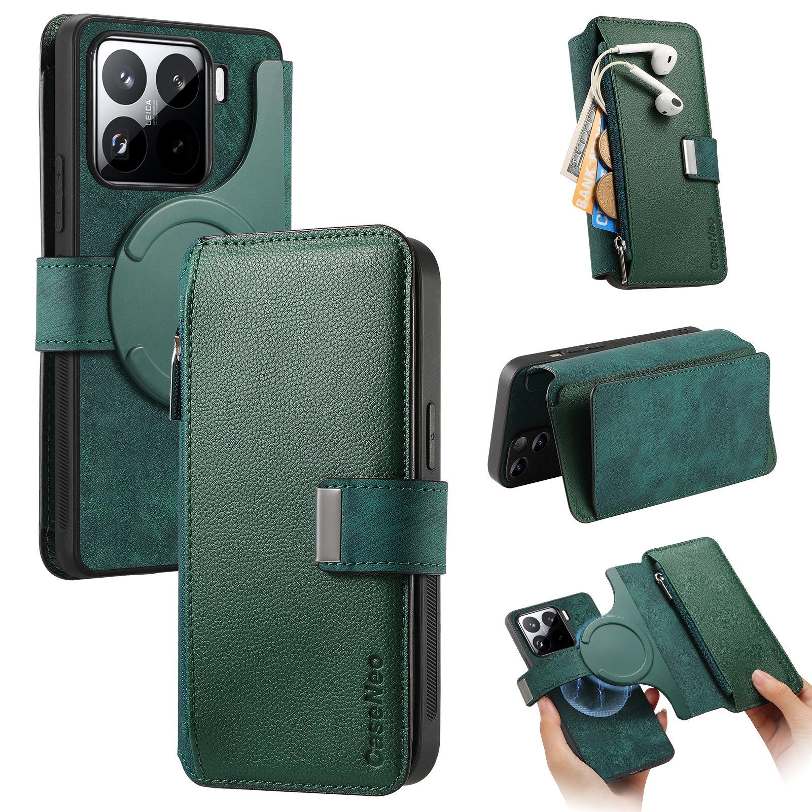 

CASENEO MW-02 For Xiaomi 15 Case Detachable Magnetic Leather Flip Phone Cover Green