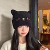 Cute Cat Embroidered Knitted Hat Outdoor Warm Ear Protection Cat Ears Wool Cap Over Head Cold Cap Street Beanies Cap Penny Cap