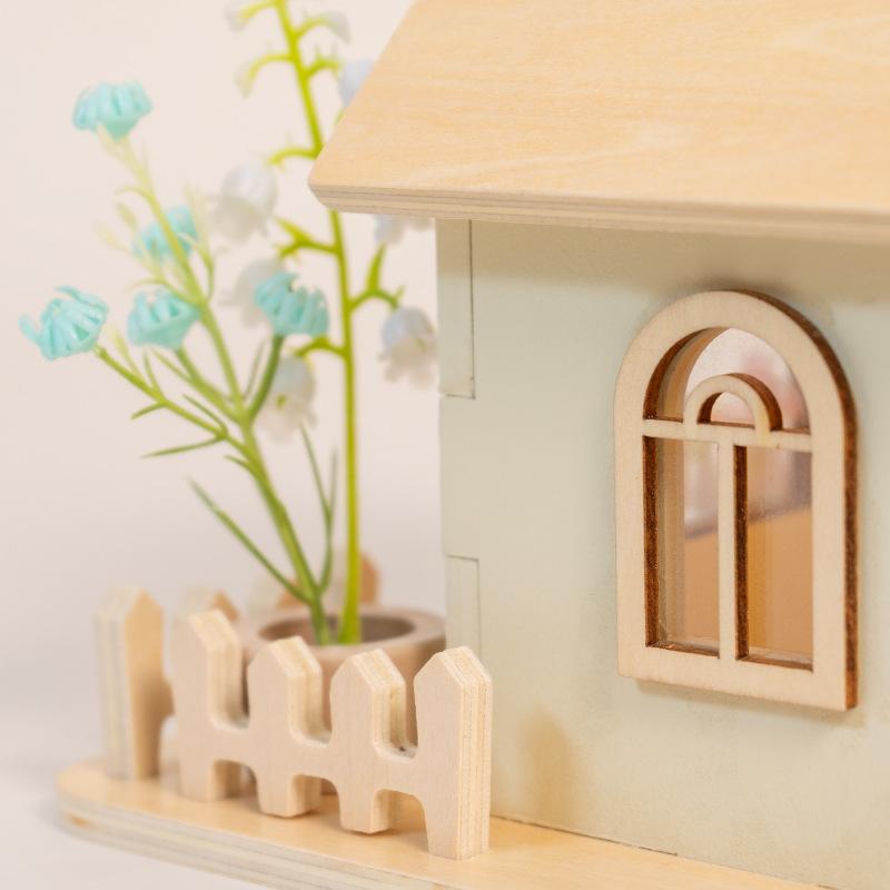 Children'S Wooden Doll Room Scene Ornament Night Light Play House Collage Villa Doll House Model Educational Toy
