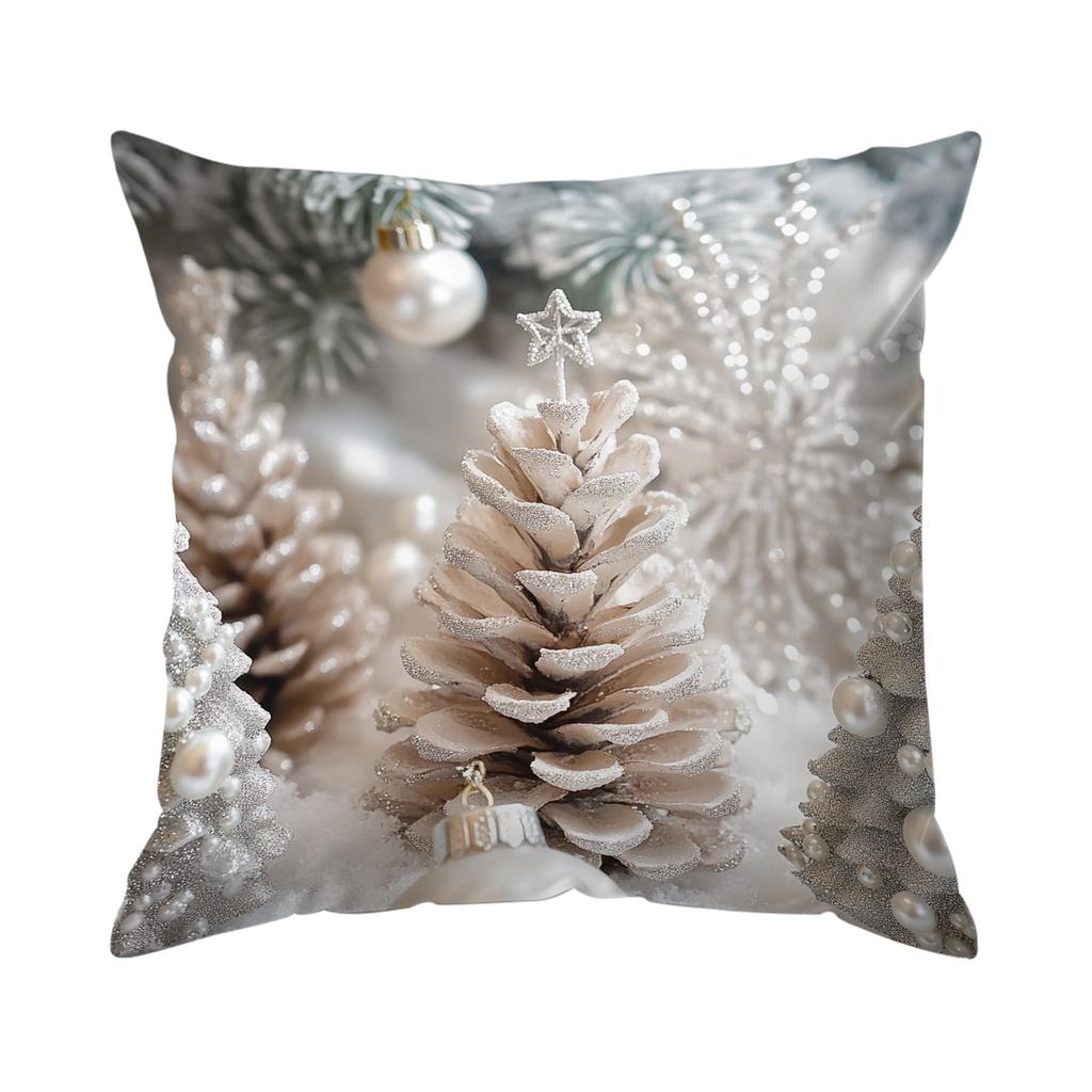 Silver Christmas Theme Pillowcase Printed Polyester 45x45cm Throw Pillowcover Decorative Sofa Cushion Pillowslip Home Decor