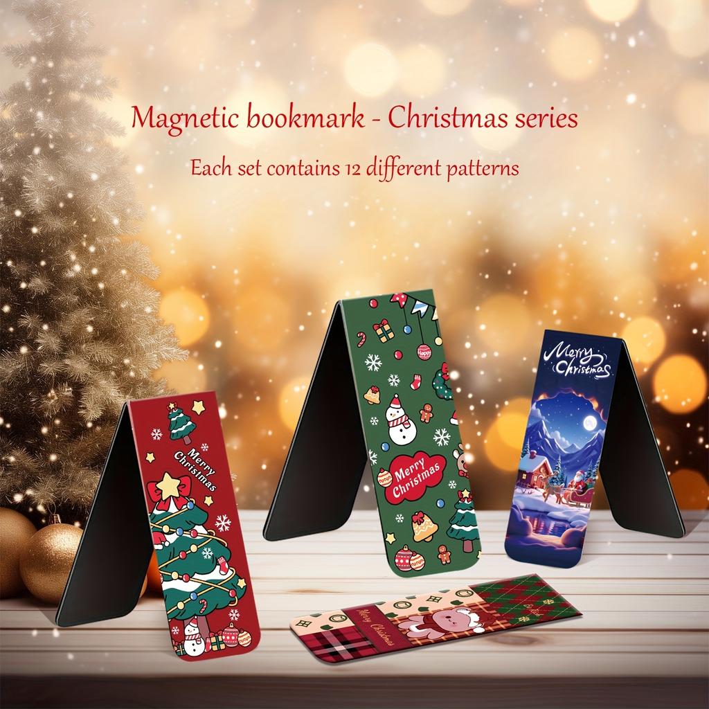 12 Stück Magnetische Lesezeichen mit Weihnachtsmotiven - Festliche Feiertagsthemen, Ideal für Leser, Studenten und Lehrer, 5,99x2,01 cm