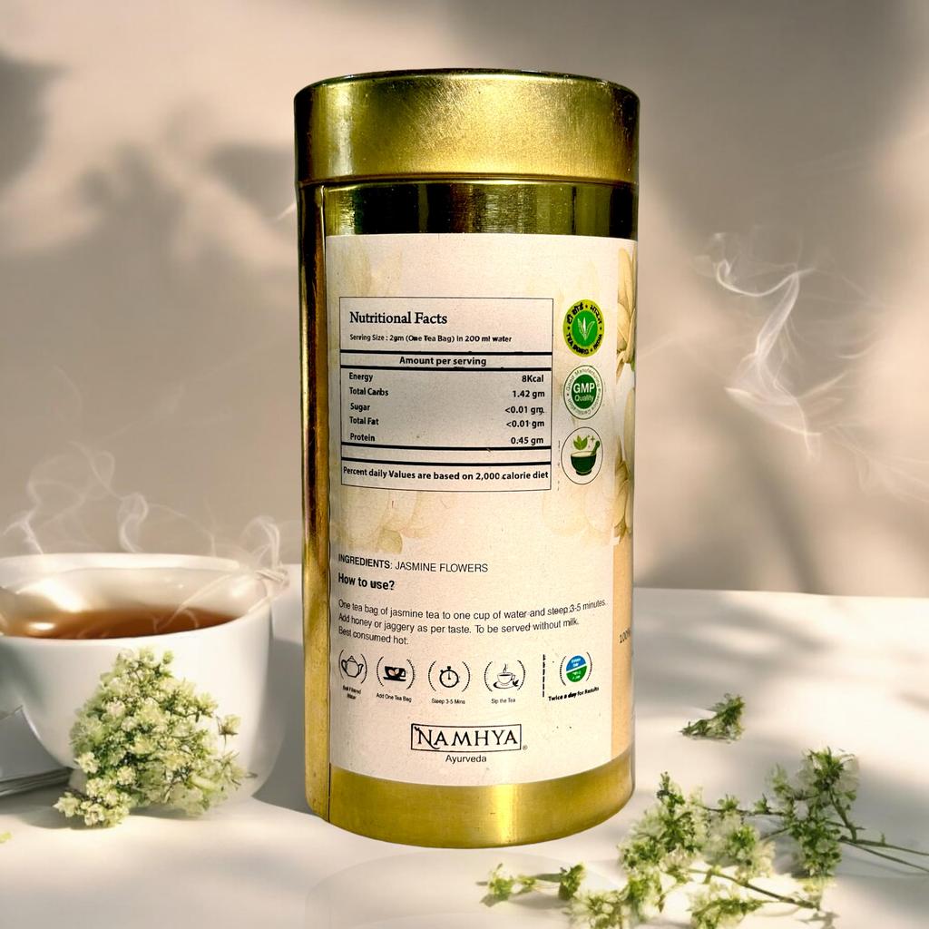 Namhya - Thé aux Herbes Jasmin - 20 Sachets de Thé (~20 Tasses) - Réduit le Stress, Améliore l'Humeur, Aide à la Digestion - [Fleurs de Jasmin] - 100% Naturel, Sans P