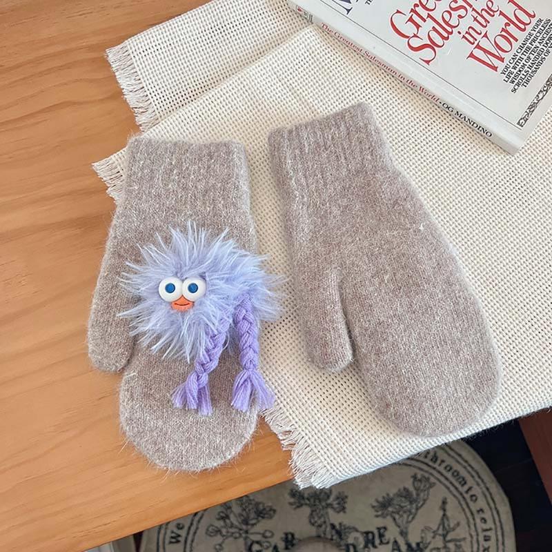 Adorkable Thicken Mitten with Braids Knit Gloves Protect from the Cold Cartoon Clown Unisex Full Finger Glove