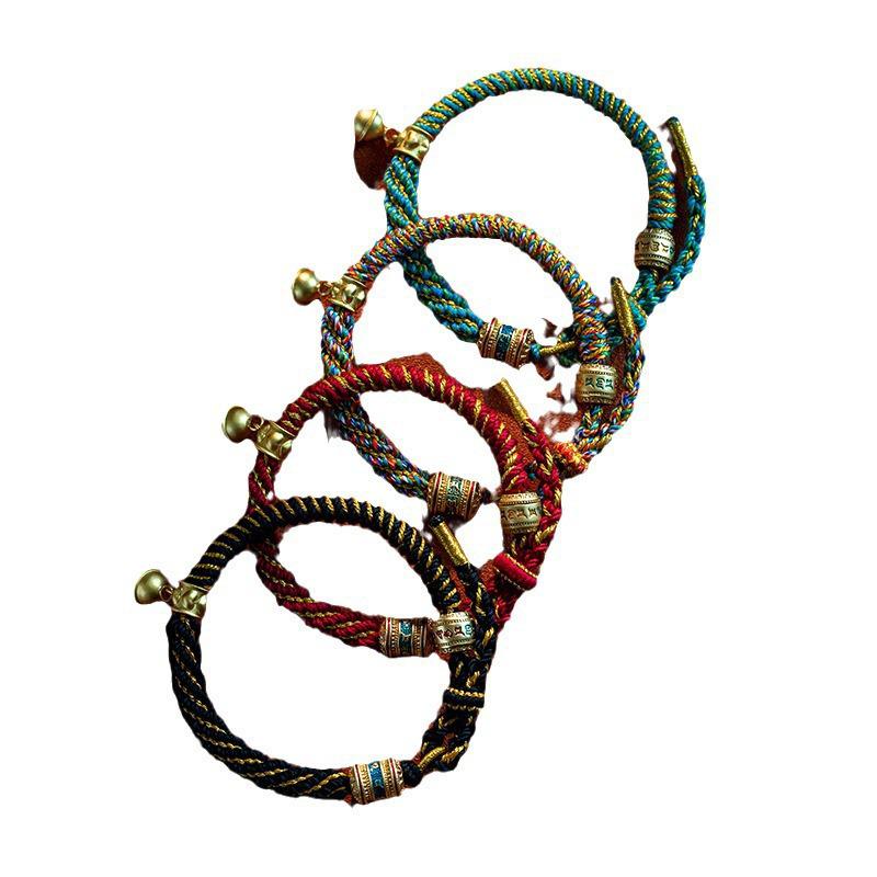 Tibetan Six-Syllable Mantra Hand-Woven Bracelet, Five-Color Red Rope for Women & Men's Birth Year Ethnic Ornament