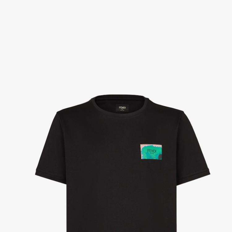 FENDI T-Shirts Men's Black Crew Neck Moderate Straight Fit FY0894AN1UF0QA1