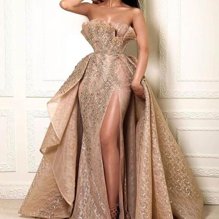 Elegant Gold Sequin Evening Dress With Sleeveless Wrap Design For Summer