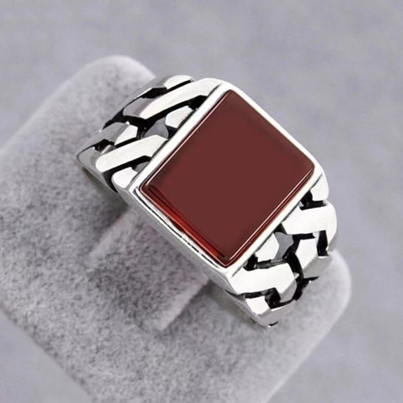 New Red Glass Stone Ring Fashionable Retro Men's and Women's Fashion Accessories