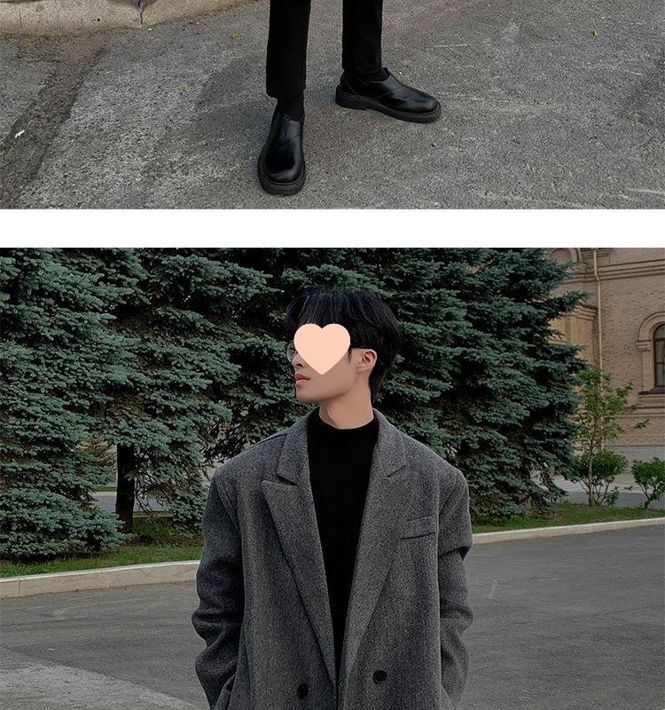 Men's Korean Style Over-the-Knee Wool Winter Coat - Thickened, Mid-Length, Loose Fit