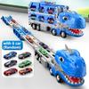 Dinosaur Large Car Toy T-Rex Truck Transforming Carrier Truck Race Track Foldable Truck With Racing Car Birthday Gift For Boys