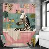 Badezimmer Zebra Duschvorhang, Blumige Pflanzen, Rosa Wände und Badewanne Grüne Fliesen Badezimmer Dekorativer Duschvorhang, Wasserdicht