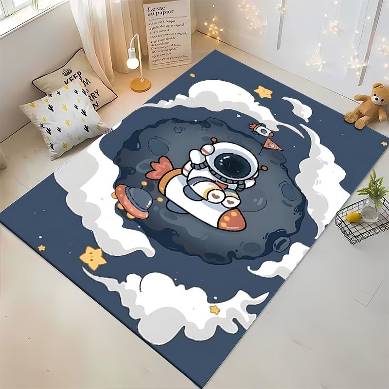 Astronaut in Space Cartoon Rug for Kids' Room Suitable for use as an anti-slip game mat for living room and bedroom sofas