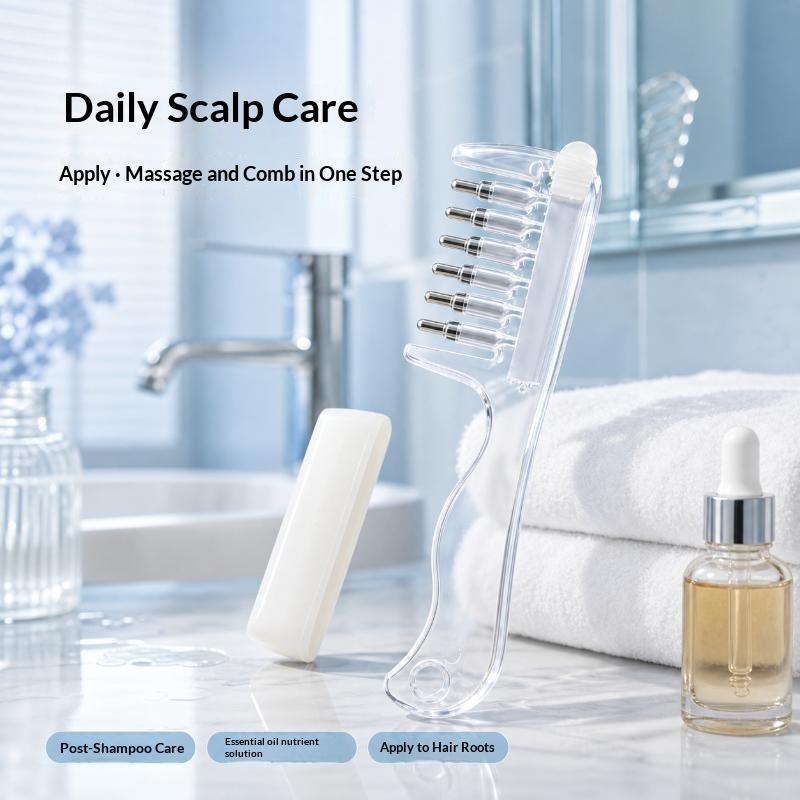 Unisex Essential Oil Applicator Massage Comb Built In Liquid Reservoir Rolling Metal Teeth For Hair Growth Beard Care