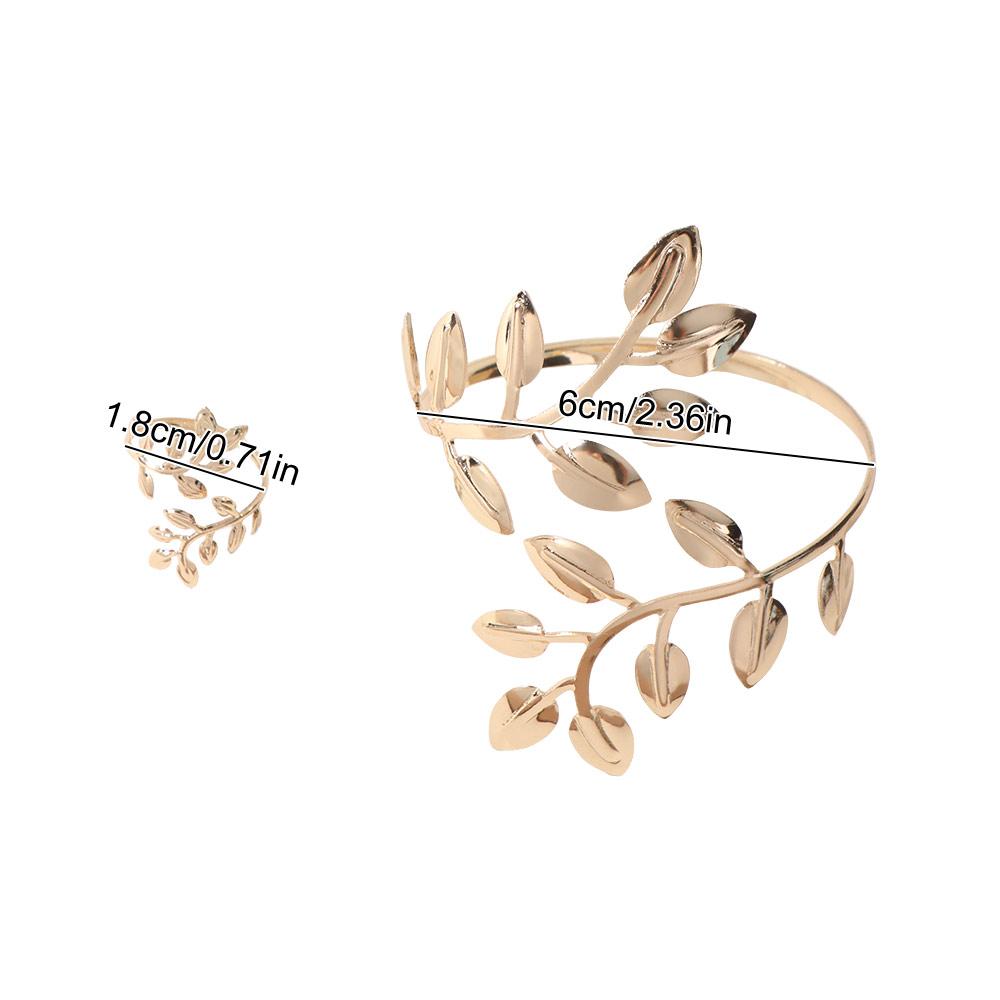 Elegant Leaf Upper Arm Cuff Open Jewelry Set New Armband Ring Set Women