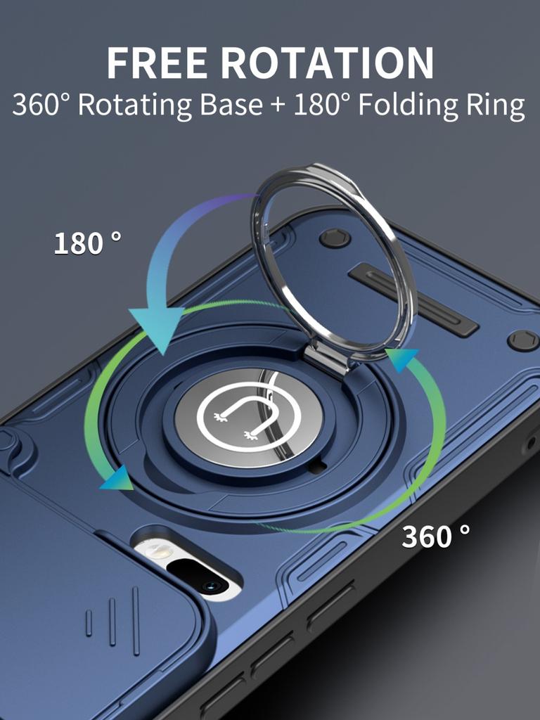 Magnetic Car Mount 360° Ring Kickstand Phone Case with Slide Camera Lens Cover For Xiaomi 17 Pro Max 15T Shockproof Armor Cover
