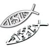 MEETCUTE 2pcs Jesus Fish Decal Sticker Silver,3D Car Chrome Decal Emblem Sticker Religious God for Jesus Christian Fish Symbol
