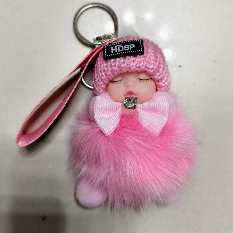 Cute Real Fox Fur Bag Pendant Sleeping Doll Car Keychain Plush Doll