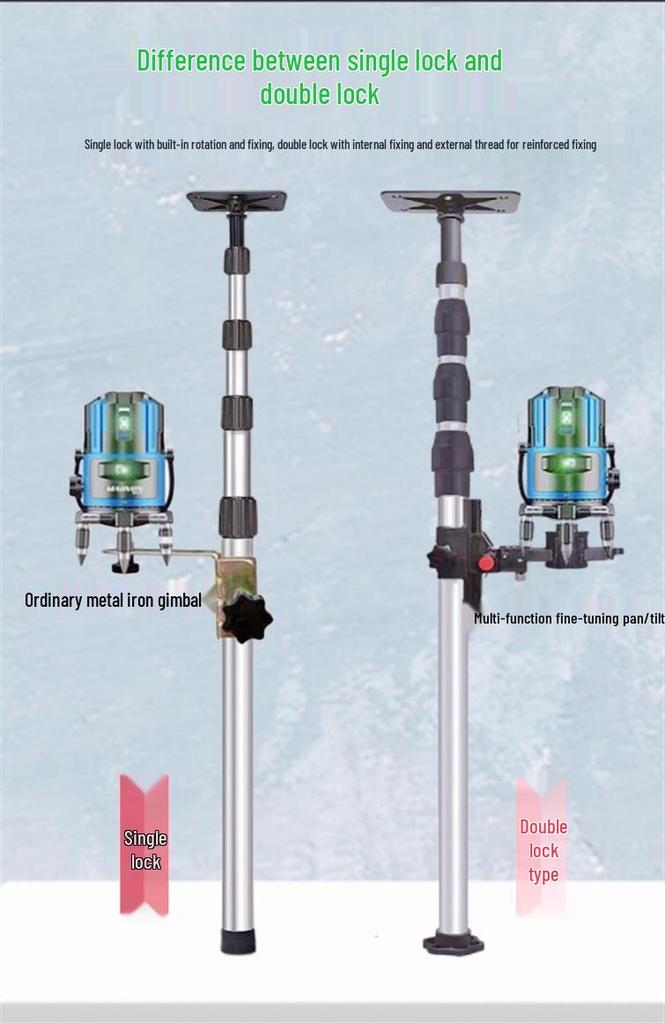 Telescopic Stainless Steel Spirit Level with Infrared Bracket & Fine-Tuning Gimbal for Ceiling Support