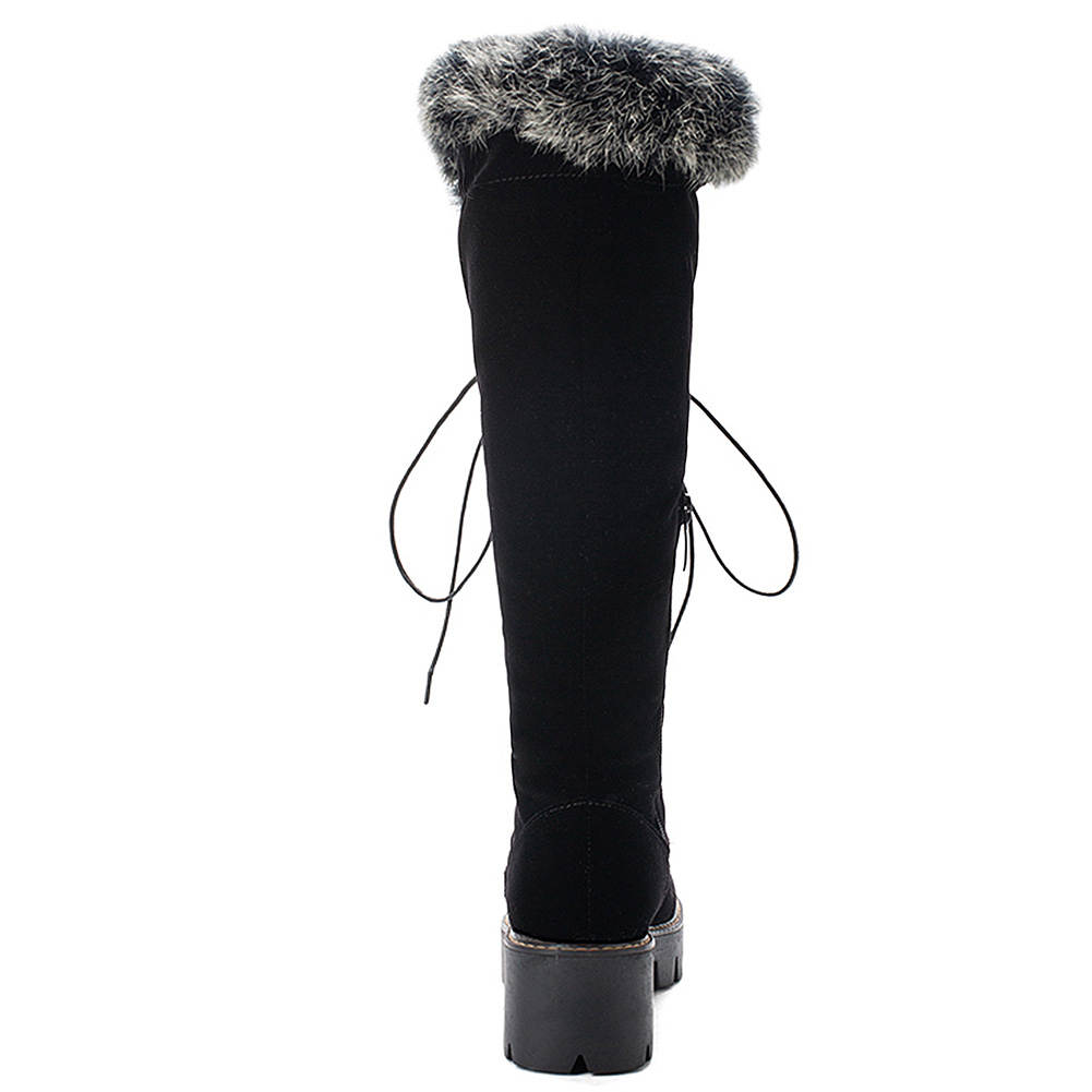 Zimowe ciepłe futrzane buty Kobieta Odkryte buty śniegowe Damskie sznurowadła Kozaki do kolan Buty damskie