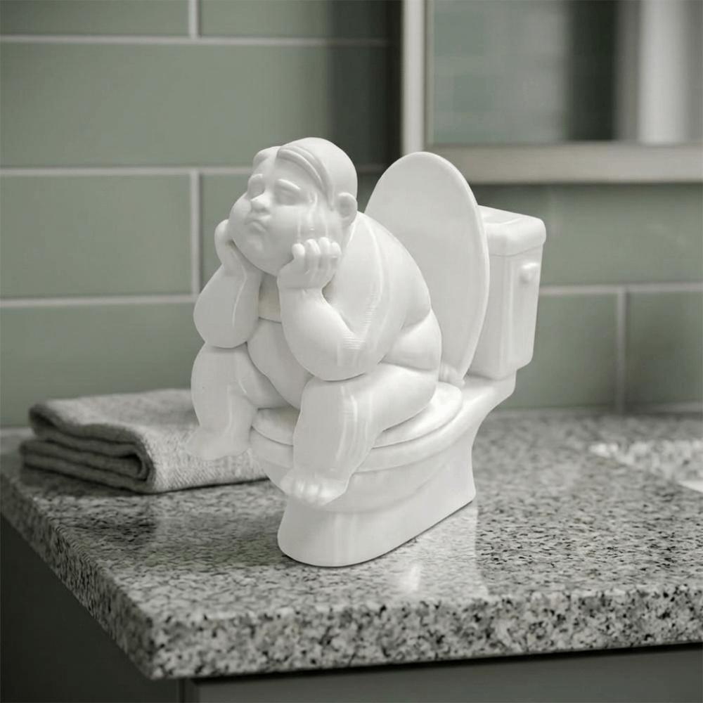 3D Printed Bathroom Thinker Statue Cute Desktop Small Ornament Bathroom Decor