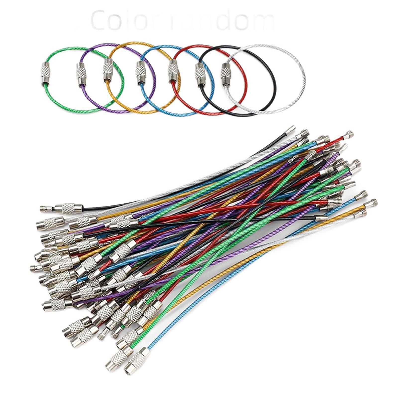 

Stainless Steel Wire Keychain Ring Key Keyring Circle Rope Cable Loop Outdoor Camp Luggage Tag Screw Lock Gadget one size
