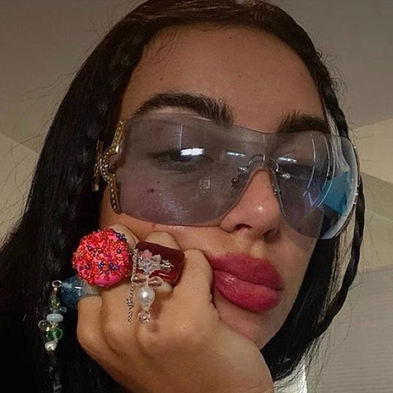 Rimless Brand Designer Sunglasses Women Oversized Trending Luxury Sun Glasses Rivet Diamond Punk Big Shades Uv400