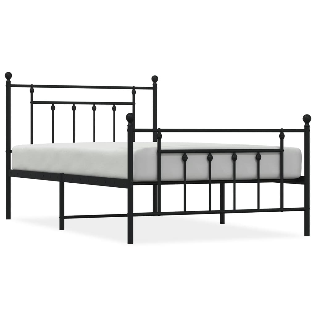 Metal Bed Frame with Headboard and Footboard Black 107 x 203 cm