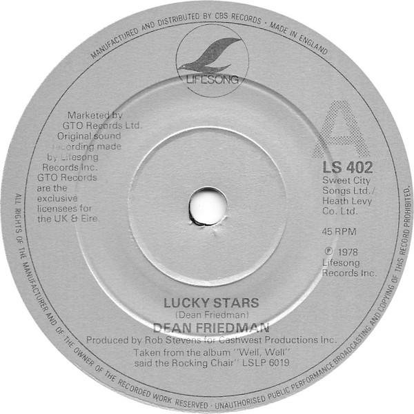 

7inch Record DEAN FRIEDMAN Lucky Stars LS402 Lifesong 1978 UK Rock Used