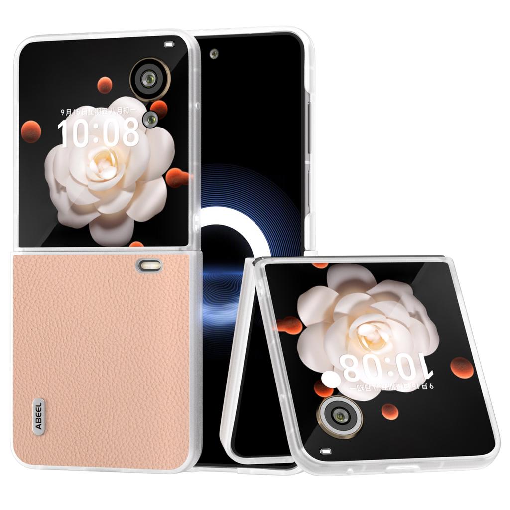 ABEEL For Honor Magic V Flip 5G Case Litchi Texture Genuine Cow Leather+PC Phone Cover