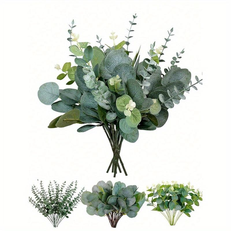 Artificial Eucalyptus Leaves Stems with White Seeds Short Silver Dollar Fake Green Leaf Stem Artificial Flowers Greenery Stems Plants