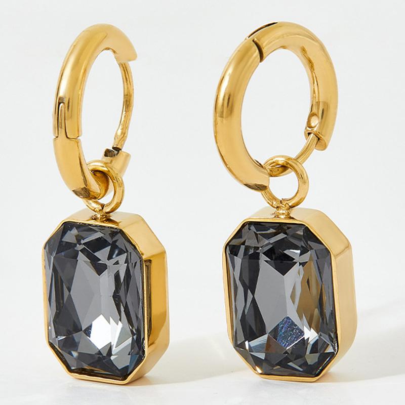 Trendige quadratische Zirkonia-Tropfen-Ohrstecker für Frauen Mädchen Goldfarbenes Metall Kristallstein Anhänger Ohren Accessoires Zirkon Geschenke