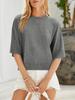 Women's Oversized Cropped Knit Sweater Short Sleeve Crew Neck Lightweight Summer Top