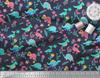 Soimoi Black Japan Crepe Satin Fabric Aster Flower & Dinosaur Kids Print Fabric by Metre 42 Inch