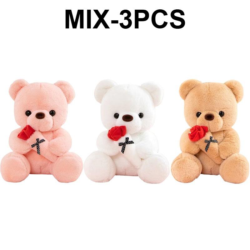 1/2/3PCS 25cm/9.84Inch Cute Rose Teddy Bear Plush Toy Small Stuffed Doll Soft Plushie for Girls Romantic Valentine Day Gift